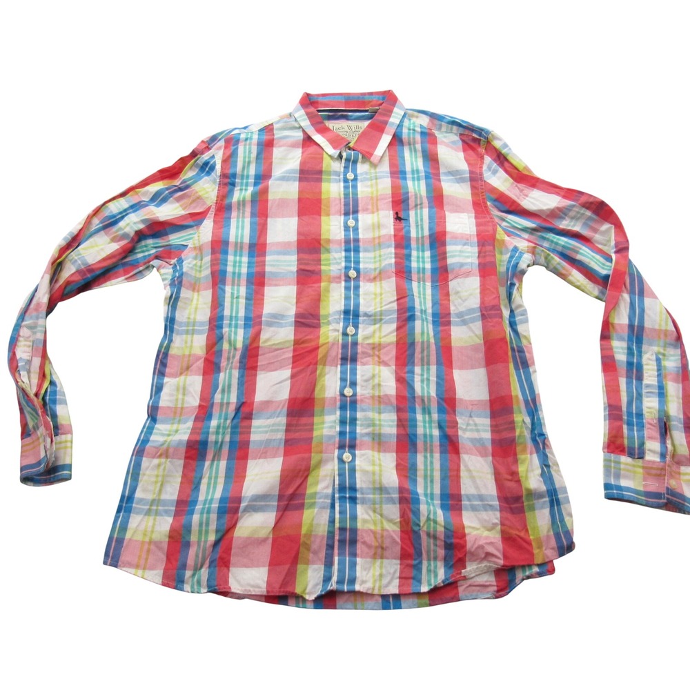 Jack Wills Mens XL Plaid Button Down Shirt Red Blue Multi‎ Color Check Pheasant
